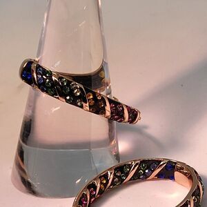 David, New, 18Kt Rose Gold Plated Austrian Crystal Inside Outside Hoop Earrings